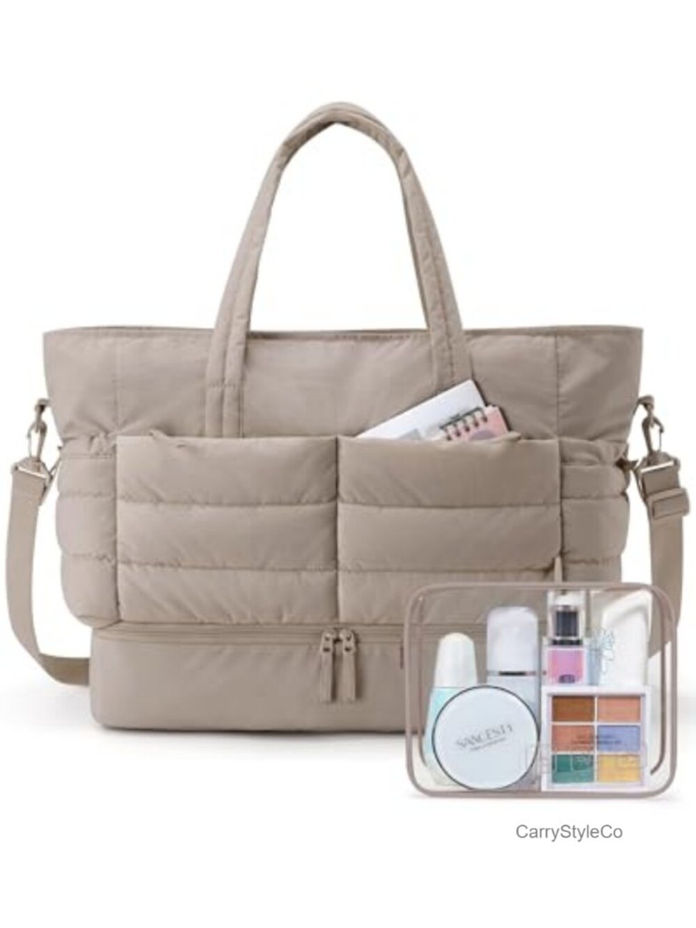 Puffer Carry On Duffel Bag Travel Weekender Gym Bag for Women with Shoe